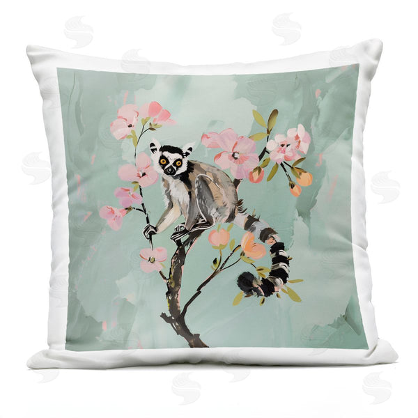 Stupell Industries Amanda Tsoukanelis | Lemur Perched On Spring Blooms Printed Throw Pillow