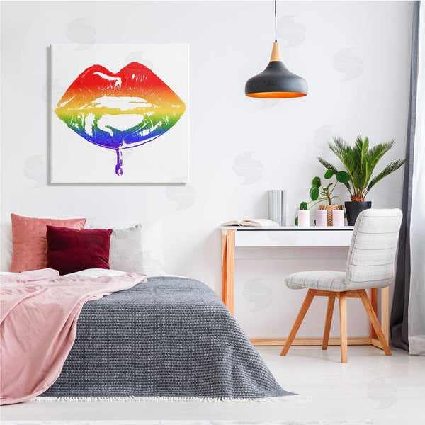 Stupell Industries Amaya | Rainbow Puckered Lips Retro Cosmetic Drip Kiss Wall Art