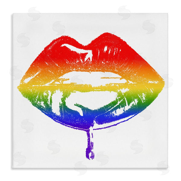 stupell industries Amaya | Rainbow Puckered Lips Retro Cosmetic Drip Kiss Wall Art