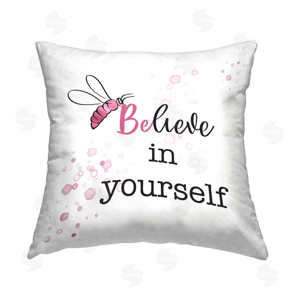 stupell industries Amber Clarkson | Pink Believe Bee Phrase Printed Throw Pillow