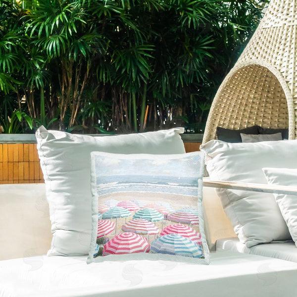 Stupell Industries Amber Sterling | Bright Beach Umbrellas Scene Printed Throw Pillow