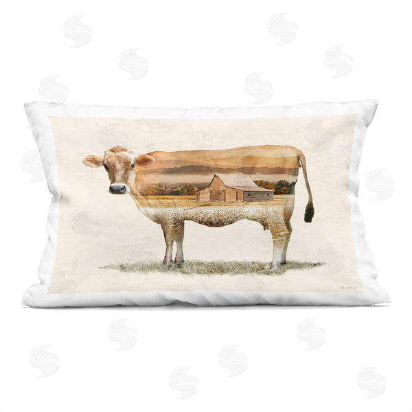 stupell industries Amber Sterling | Cow with Country Barn Landscape Printed Throw Pillow