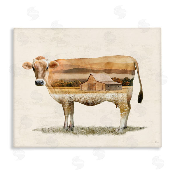 stupell industries Amber Sterling | Cow with Country Barn Landscape