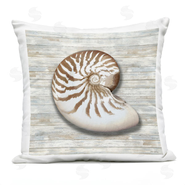 Stupell Industries Amber Sterling | Cowrie Shell On Shiplap Printed Throw Pillow