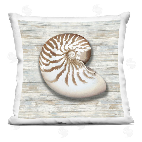 stupell industries Amber Sterling | Cowrie Shell on Shiplap Printed Throw Pillow