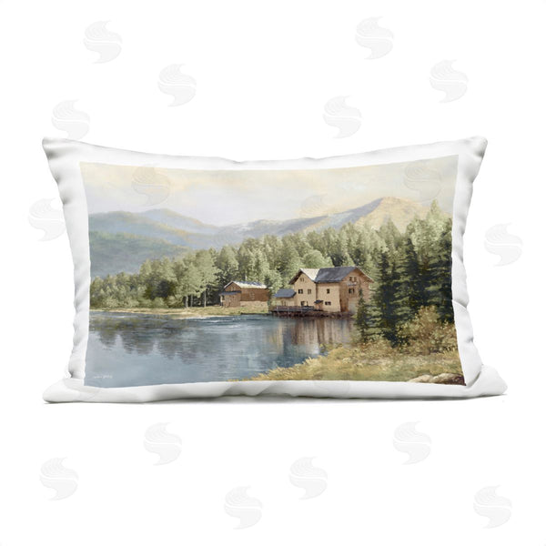 Stupell Industries Amber Sterling | Lakeside Cabin With Mountain View Printed Throw Pillow