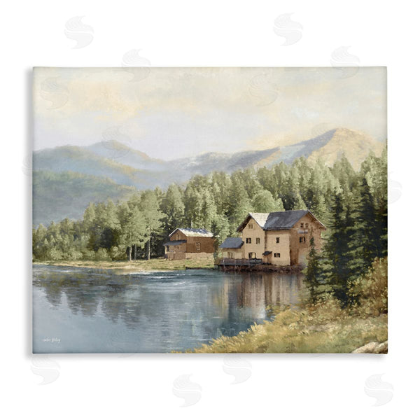 stupell industries Amber Sterling | Lakeside Cabin with Mountain View