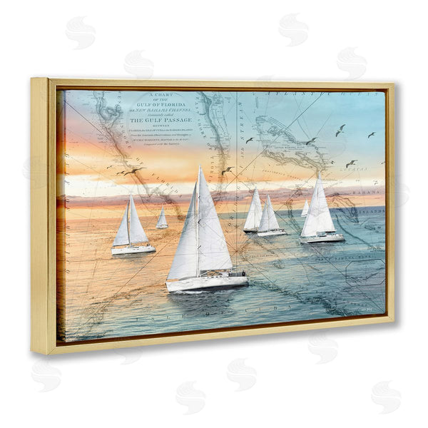 Stupell Industries Amber Sterling | Nautical Ships & Vintage Map