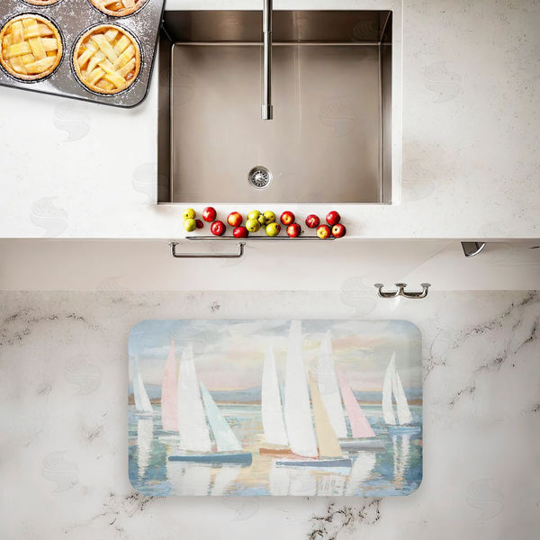 Stupell Industries Amber Sterling | Pastel Calm Sailboats Anti-Fatigue Mat