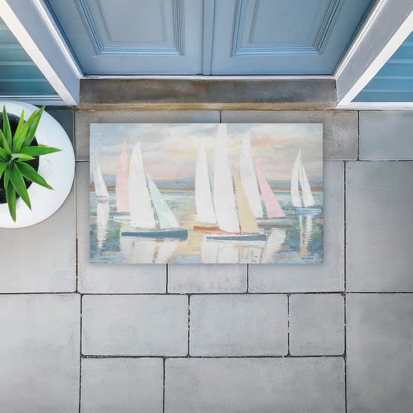 Stupell Industries Amber Sterling | Pastel Calm Sailboats Non-Woven Door Mat
