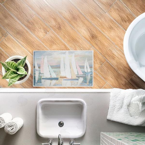 Stupell Industries Amber Sterling | Pastel Calm Sailboats Plush Bath Mat