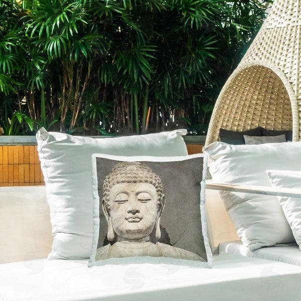 Stupell Industries Amber Sterling | Rustic Buddha Portrait Printed Throw Pillow