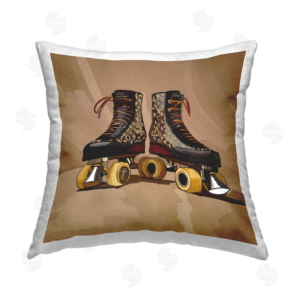 stupell industries Amelia Noyes | Brown Roller Skates Printed Throw Pillow