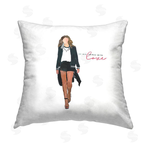 stupell industries Amelia Noyes | Do All Things With Love Trendy Girl Printed Throw Pillow
