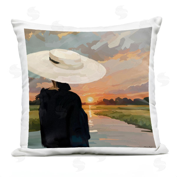 Stupell Industries Amelia Noyes | Fashionable Woman Watching Sunset Printed Throw Pillow