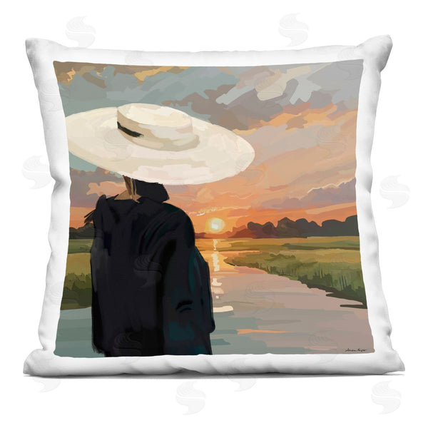 stupell industries Amelia Noyes | Fashionable Woman Watching Sunset Printed Throw Pillow