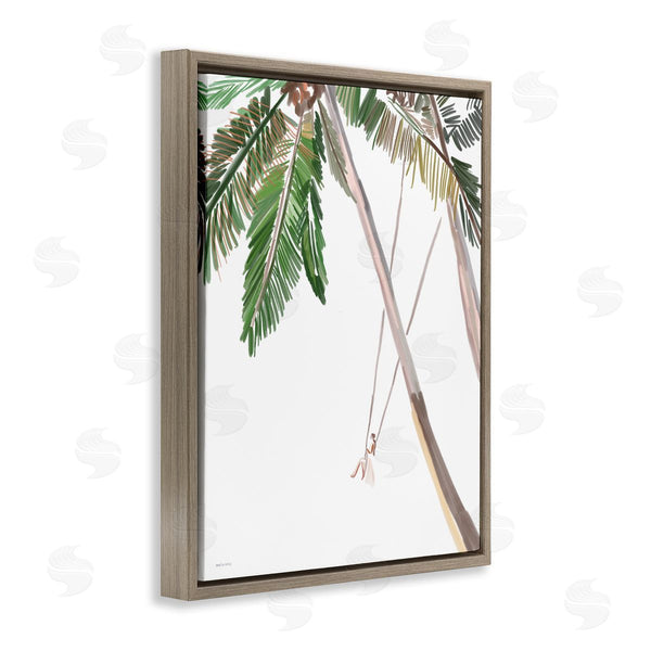 Stupell Industries Amelia Noyes | Girl Swinging Tropical Palm Trees Casual Design Wall Art