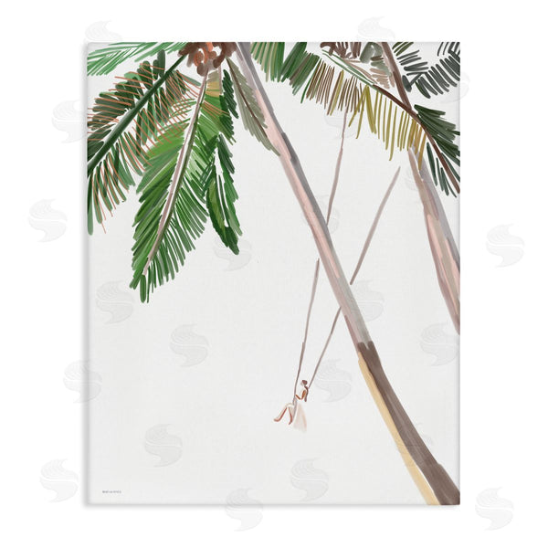 stupell industries Amelia Noyes | Girl Swinging Tropical Palm Trees Casual Design Wall Art