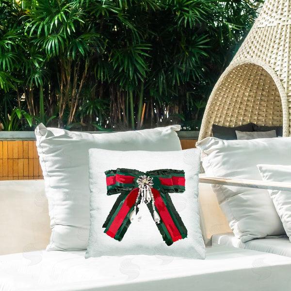 Stupell Industries Amelia Noyes | Green & Red Bow Printed Throw Pillow