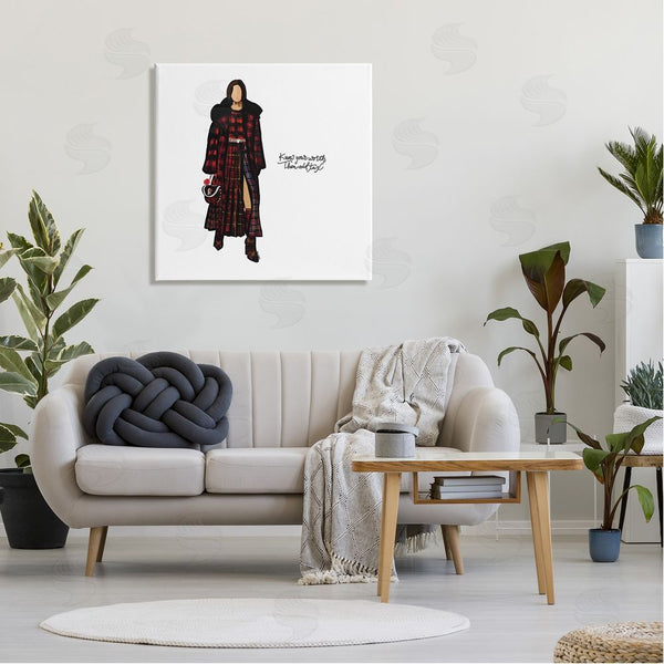 Stupell Industries Amelia Noyes | Know Your Worth Trendy Plaid Outfit Fashion Wall Art