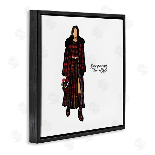 Stupell Industries Amelia Noyes | Know Your Worth Trendy Plaid Outfit Fashion Wall Art