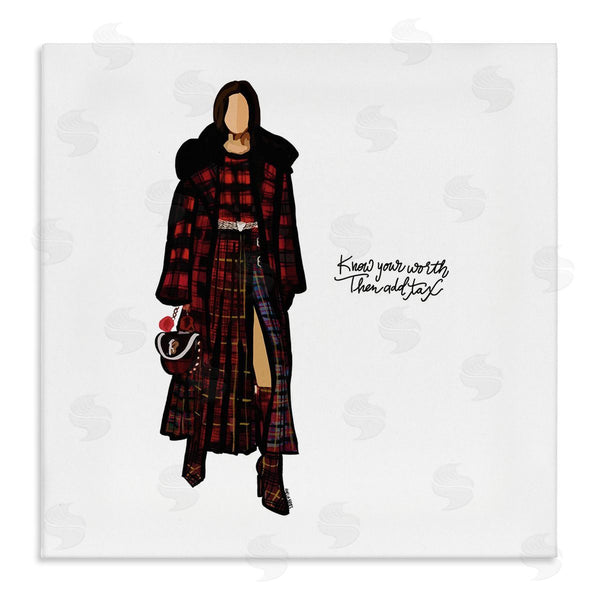 stupell industries Amelia Noyes | Know Your Worth Trendy Plaid Outfit Fashion Wall Art