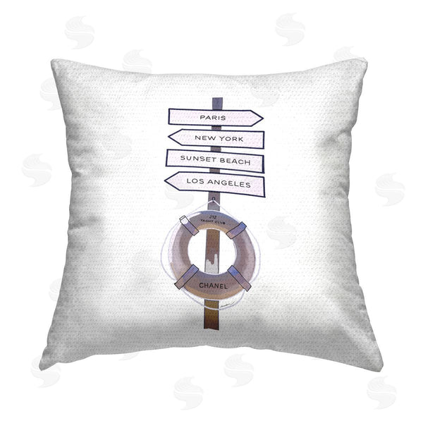 Stupell Industries Amelia Noyes | Nautical Sign Glam Destinations Printed Throw Pillow