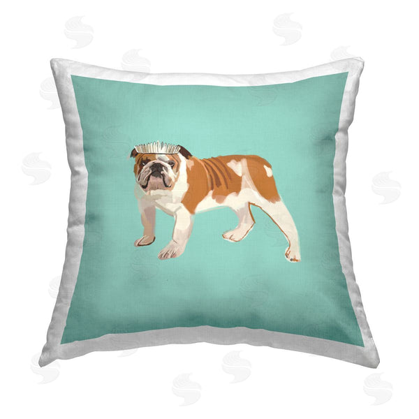 stupell industries Amelia Noyes | Royal Bulldog on Turquoise Printed Throw Pillow