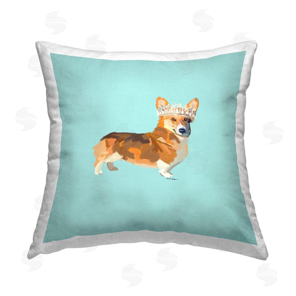 stupell industries Amelia Noyes | Royal Corgi on Turquoise Printed Throw Pillow