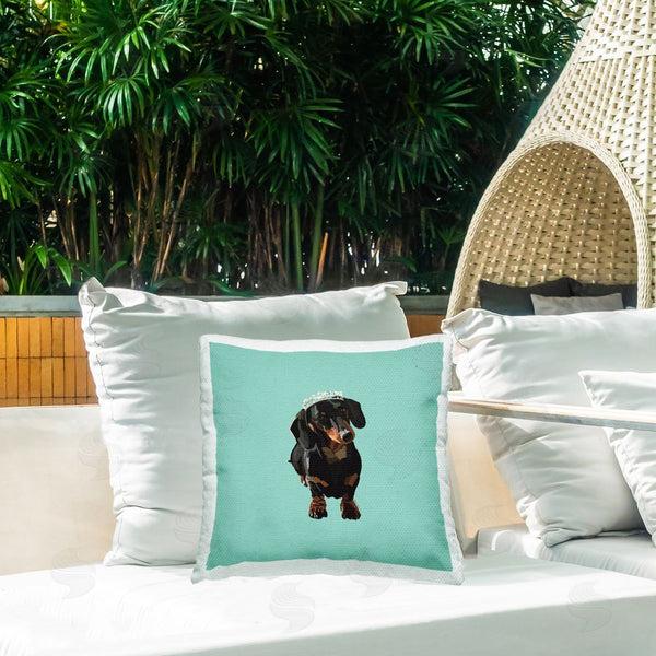 Stupell Industries Amelia Noyes | Royal Dachshund On Turquoise Printed Throw Pillow