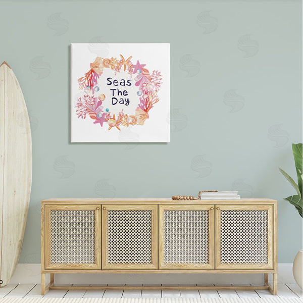 Stupell Industries Amelia Noyes | Seas The Day Marine Life Coral Botanical Wreath Wall Art