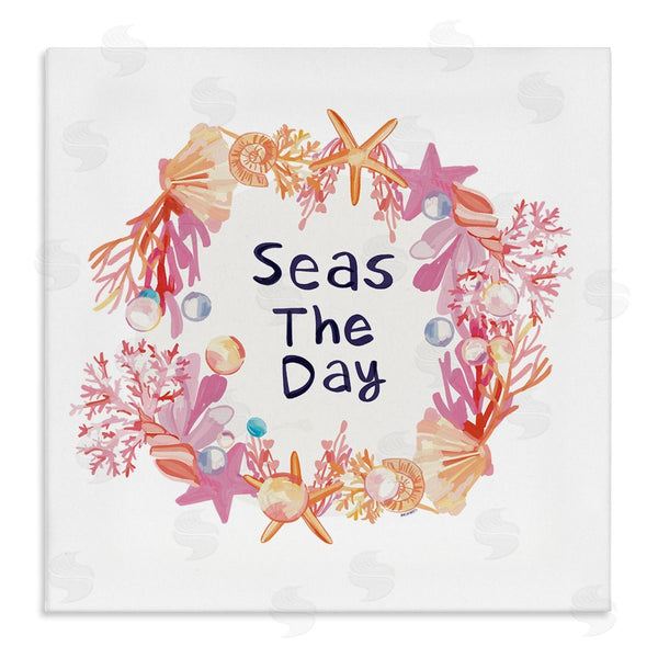 stupell industries Amelia Noyes | Seas The Day Marine Life Coral Botanical Wreath Wall Art