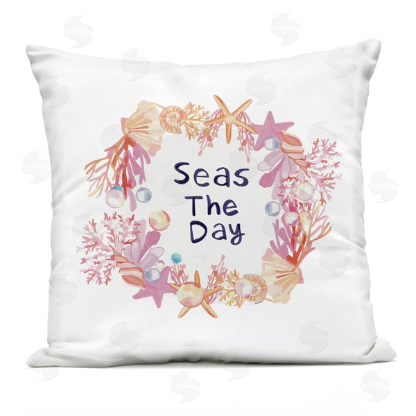 Stupell Industries Amelia Noyes | Seas The Day Seashell Ocean Botanical Wreath Printed Throw Pillow