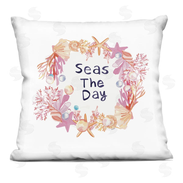 stupell industries Amelia Noyes | Seas The Day Seashell Ocean Botanical Wreath Printed Throw Pillow