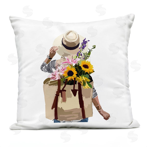 Stupell Industries Amelia Noyes | Summer Floral Backpack Bouquet Blossoms Woman Printed Throw Pillow