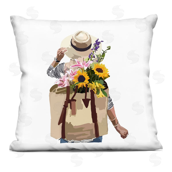 stupell industries Amelia Noyes | Summer Floral Backpack Bouquet Blossoms Woman Printed Throw Pillow