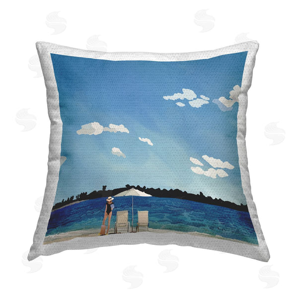 Stupell Industries Amelia Noyes | Sunny Blue Beach Landscape Printed Throw Pillow