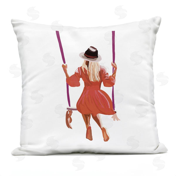 Stupell Industries Amelia Noyes | Trendy Woman Red Dress Summer Swing Printed Throw Pillow