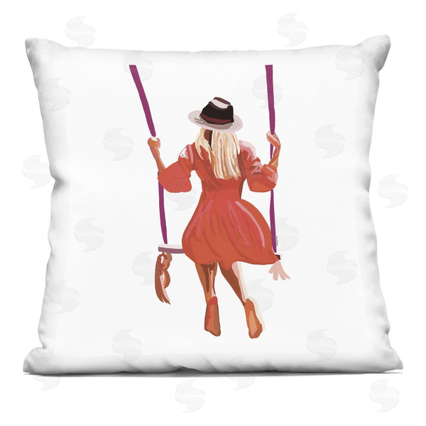 stupell industries Amelia Noyes | Trendy Woman Red Dress Summer Swing Printed Throw Pillow