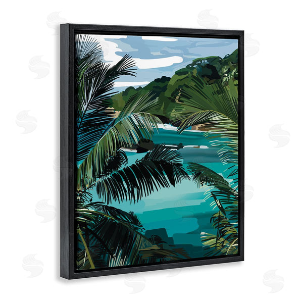Stupell Industries Amelia Noyes | Tropical Ocean Inlet Lush Palm Tree Hills Wall Art