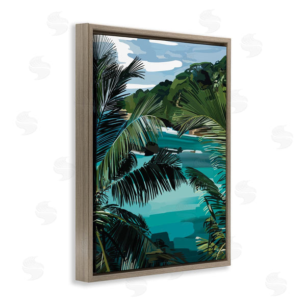 Stupell Industries Amelia Noyes | Tropical Ocean Inlet Lush Palm Tree Hills Wall Art
