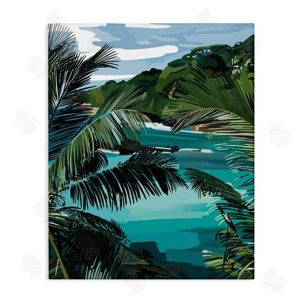 stupell industries Amelia Noyes | Tropical Ocean Inlet Lush Palm Tree Hills Wall Art