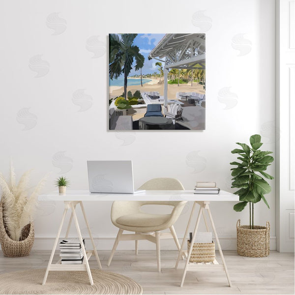 Stupell Industries Amelia Noyes | Tropical Ocean Pergola Patio Lush Palm Trees Wall Art