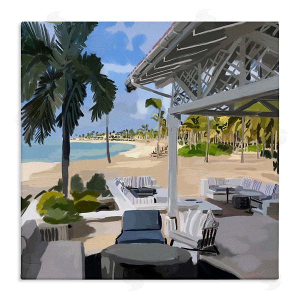 stupell industries Amelia Noyes | Tropical Ocean Pergola Patio Lush Palm Trees Wall Art