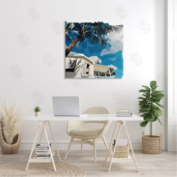 Stupell Industries Amelia Noyes | Tropical Summer Cottage Girl Clear Blue Sky Wall Art