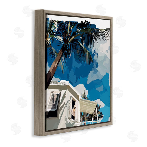 Stupell Industries Amelia Noyes | Tropical Summer Cottage Girl Clear Blue Sky Wall Art