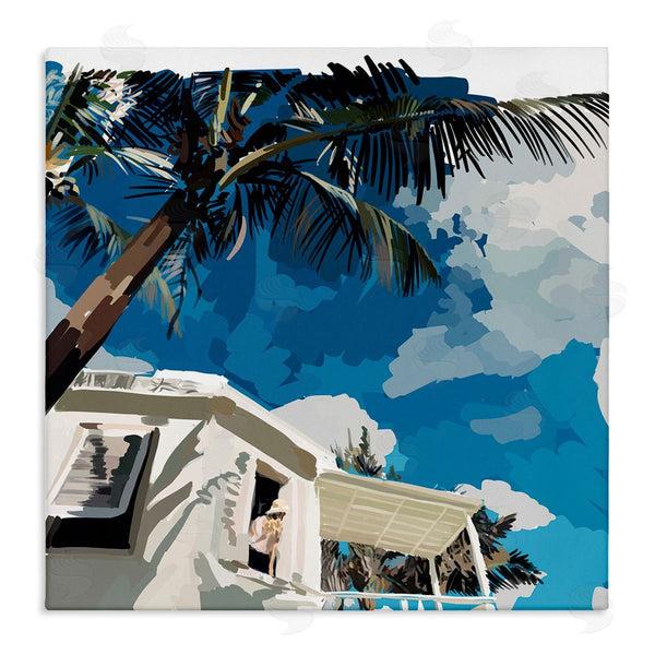 stupell industries Amelia Noyes | Tropical Summer Cottage Girl Clear Blue Sky Wall Art