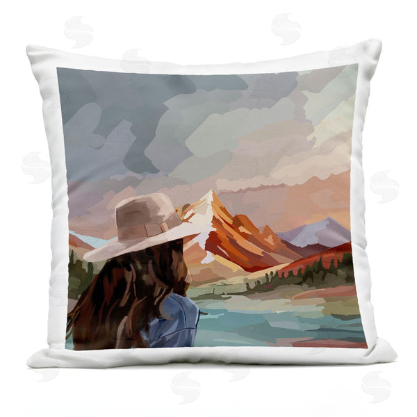 Stupell Industries Amelia Noyes | Vibrant Mountain View With Girl Printed Throw Pillow