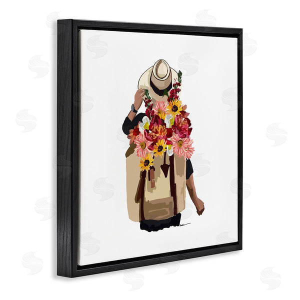 Stupell Industries Amelia Noyes | Woman Carrying Backpack Mixed Flower Bouquet Arrangement Wall Art