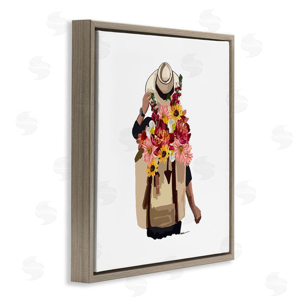 Stupell Industries Amelia Noyes | Woman Carrying Backpack Mixed Flower Bouquet Arrangement Wall Art